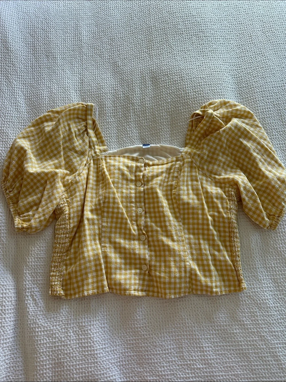 Old Navy Yellow Gingham Puff-Sleeve Crop Top